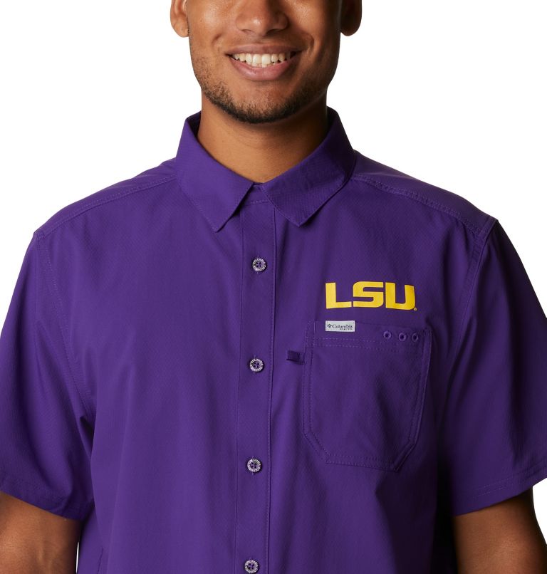 Men's Collegiate PFG Slack Tide Camp Shirt - LSU, Color: LSU - Vivid Purple, image 4