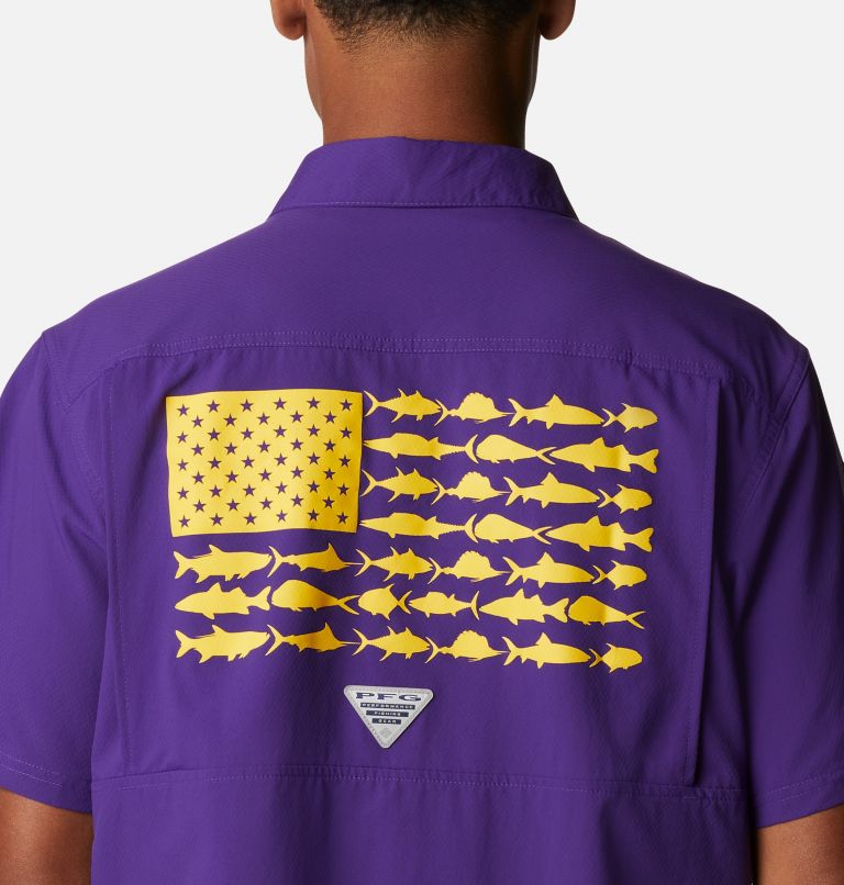 Thumbnail: Men's Collegiate PFG Slack Tide Camp Shirt - LSU, Color: LSU - Vivid Purple, image 5