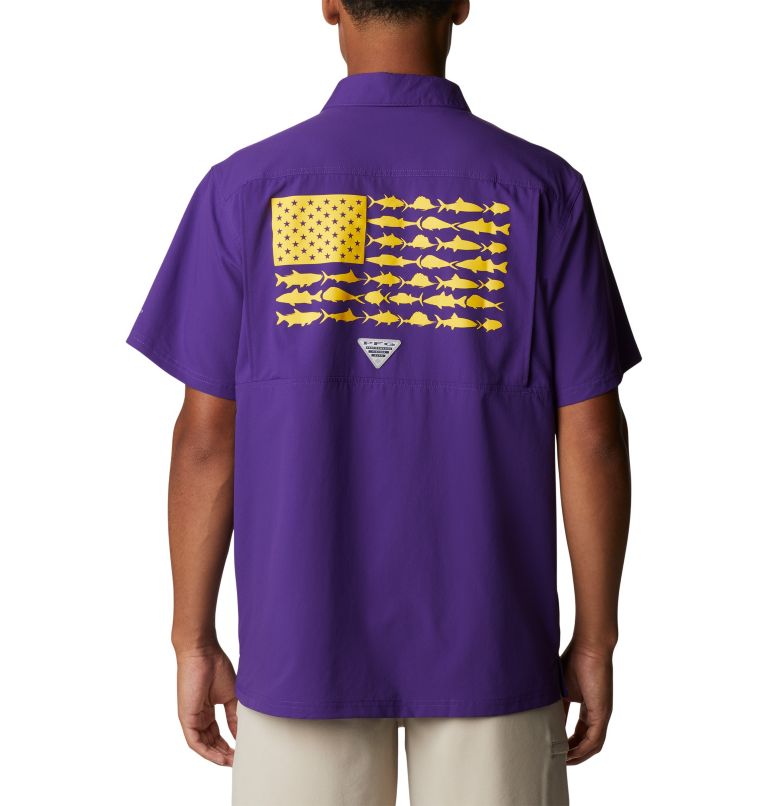 Men's Collegiate PFG Slack Tide Camp Shirt - LSU, Color: LSU - Vivid Purple, image 2