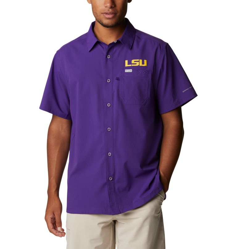 Men's Collegiate PFG Slack Tide Camp Shirt - LSU, Color: LSU - Vivid Purple, image 1