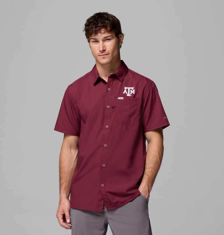 Men's Collegiate PFG Slack Tide Camp Shirt - Texas A&M, Color: TAM - Deep Maroon, image 1