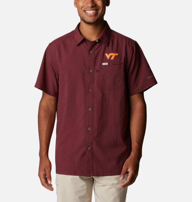 Men's Collegiate PFG Slack Tide Camp Shirt - Virginia Tech, Color: VT - Deep Maroon, image 1
