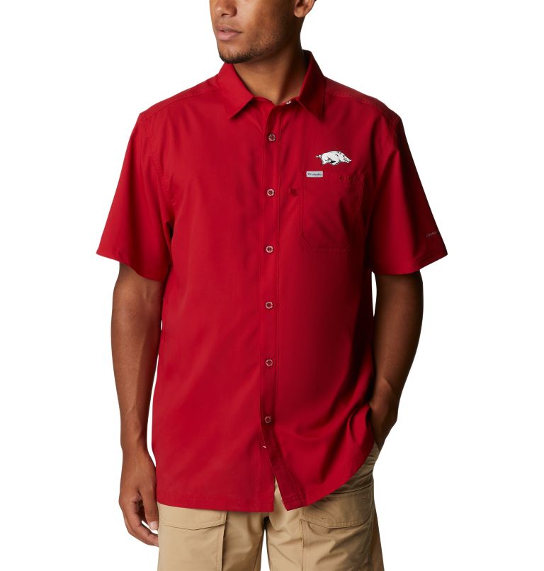 Men's Collegiate PFG Slack Tide Camp Shirt - Arkansas, Color: ARK - Red Velvet, image 1