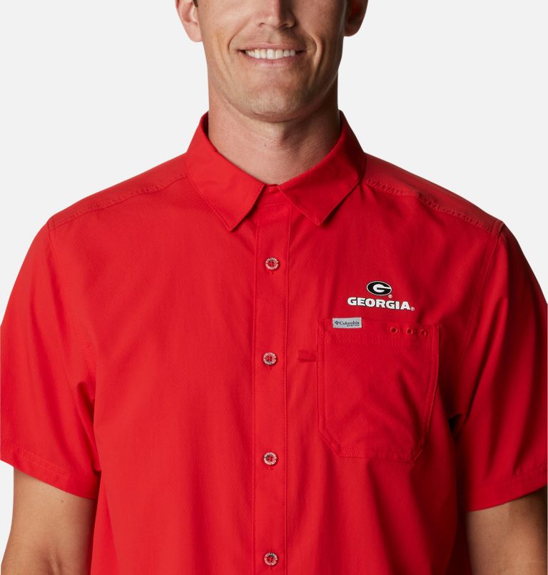 Thumbnail: Men's Collegiate PFG Slack Tide Camp Shirt - Georgia, Color: UGA - Bright Red, image 4