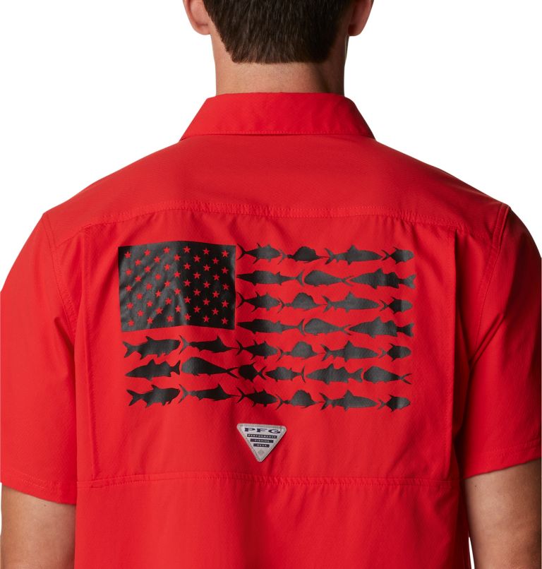 Thumbnail: Men's Collegiate PFG Slack Tide Camp Shirt - Georgia, Color: UGA - Bright Red, image 5