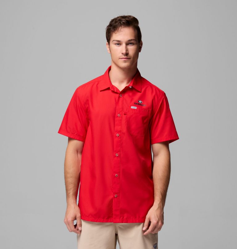 Men's Collegiate PFG Slack Tide Camp Shirt - Georgia, Color: UGA - Bright Red, image 1