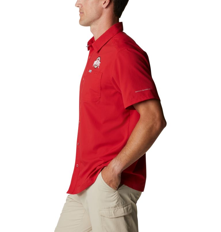 Thumbnail: Men's Collegiate PFG Slack Tide Camp Shirt - Ohio State, Color: OS - Intense Red, image 3