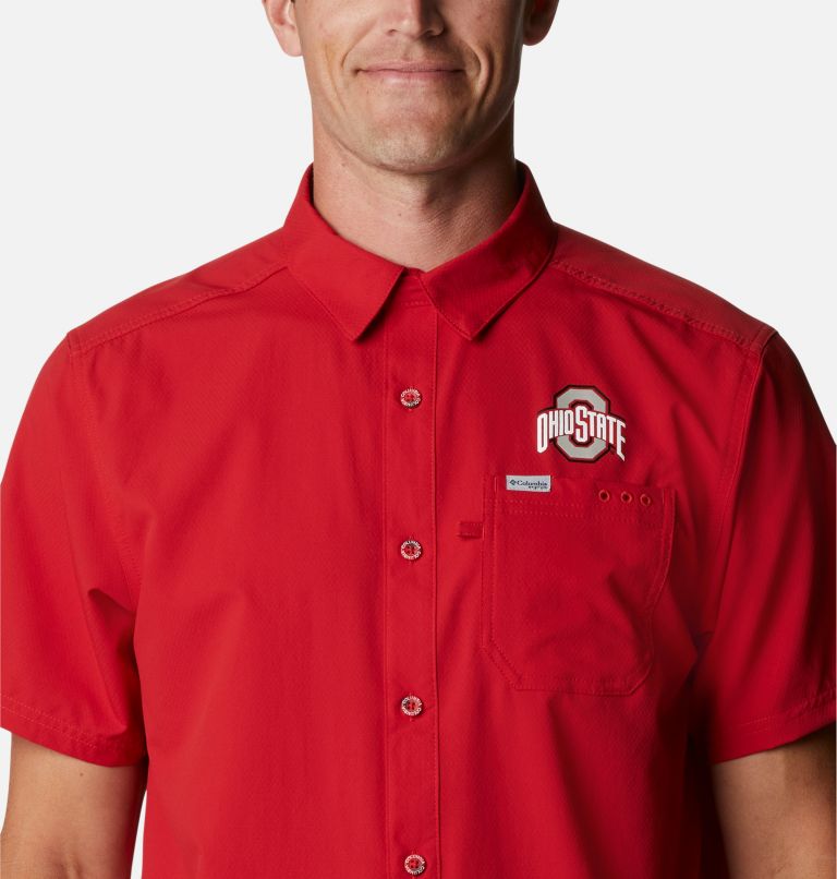 Men's Collegiate PFG Slack Tide Camp Shirt - Ohio State, Color: OS - Intense Red, image 4