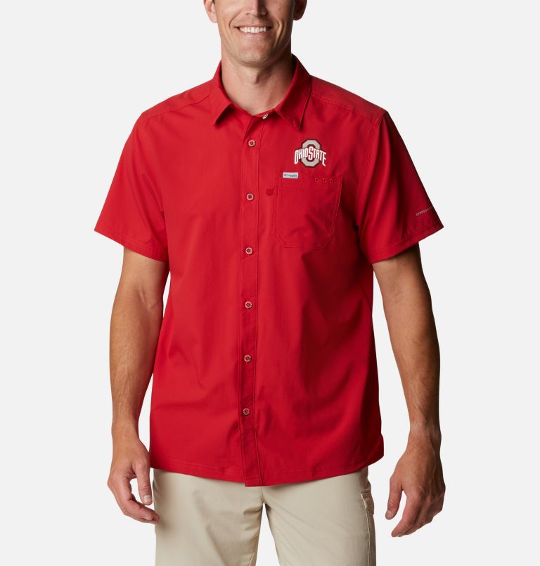 Men's Collegiate PFG Slack Tide Camp Shirt - Ohio State, Color: OS - Intense Red, image 1