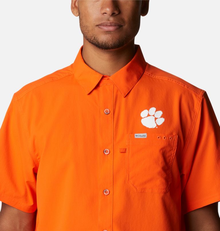 Men's Collegiate PFG Slack Tide Camp Shirt - Clemson, Color: CLE - Spark Orange, image 4
