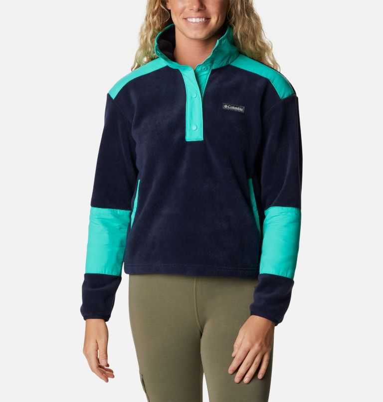 Women's Benton Springs Crop Pullover, Color: Dark Nocturnal, Electric Turquoise