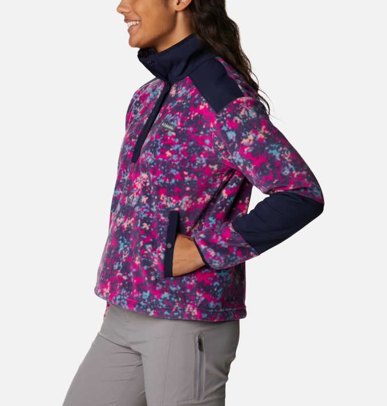 Women's Benton Springs Crop Pullover, Color: Wild Fuchsia Dotty Disguise, Dk Noctrnl, image 3