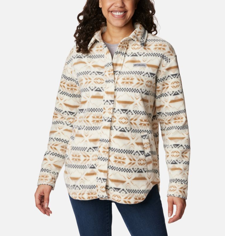 Women's Benton Springs Fleece Shirt Jacket, Color: Chalk Checkered Peaks, image 3