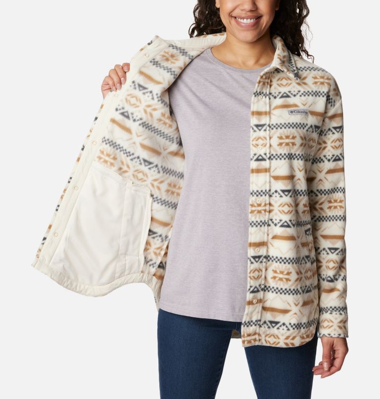 Women's Benton Springs Fleece Shirt Jacket, Color: Chalk Checkered Peaks, image 6