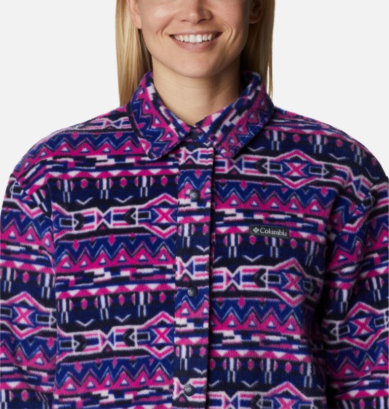 Women's Benton Springs Fleece Shirt Jacket, Color: Dark Sapphire 80s Stripe Print, image 4