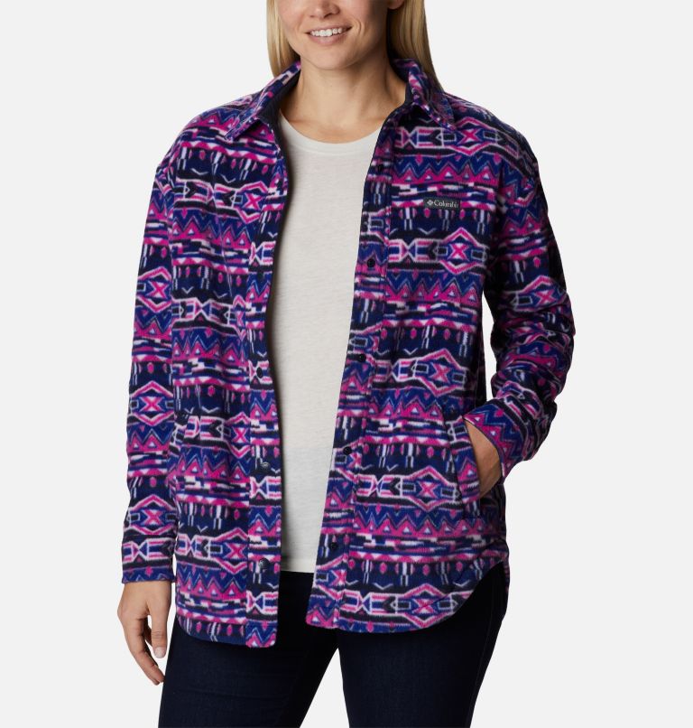 Thumbnail: Women's Benton Springs Fleece Shirt Jacket, Color: Dark Sapphire 80s Stripe Print, image 6