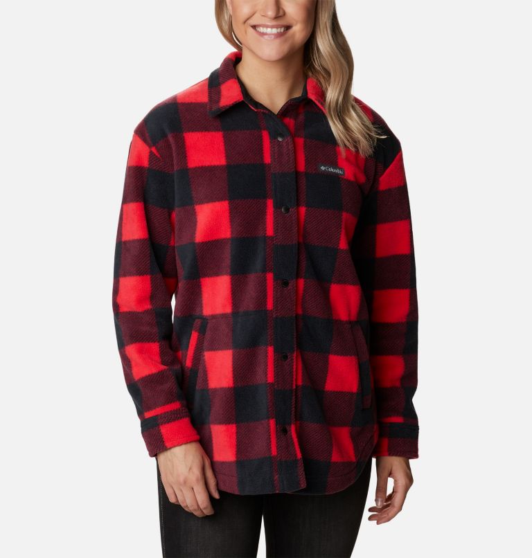 Women's Benton Springs Shirt Jacket, Color: Red Lily Check Print, image 3