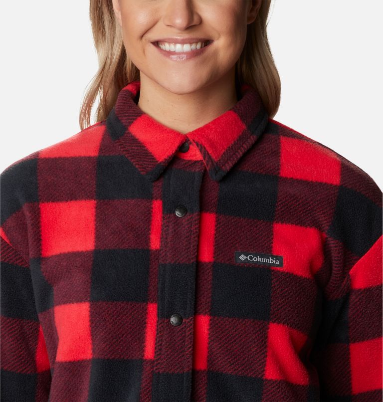Women's Benton Springs Fleece Shirt Jacket, Color: Red Lily Check Print, image 5