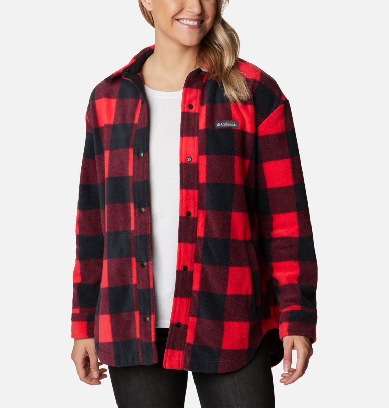 Women's Benton Springs Fleece Shirt Jacket, Color: Red Lily Check Print, image 1