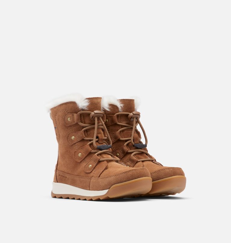 Youth Whitney II Joan Lace Winter Boot, Color: Velvet Tan, Chalk
