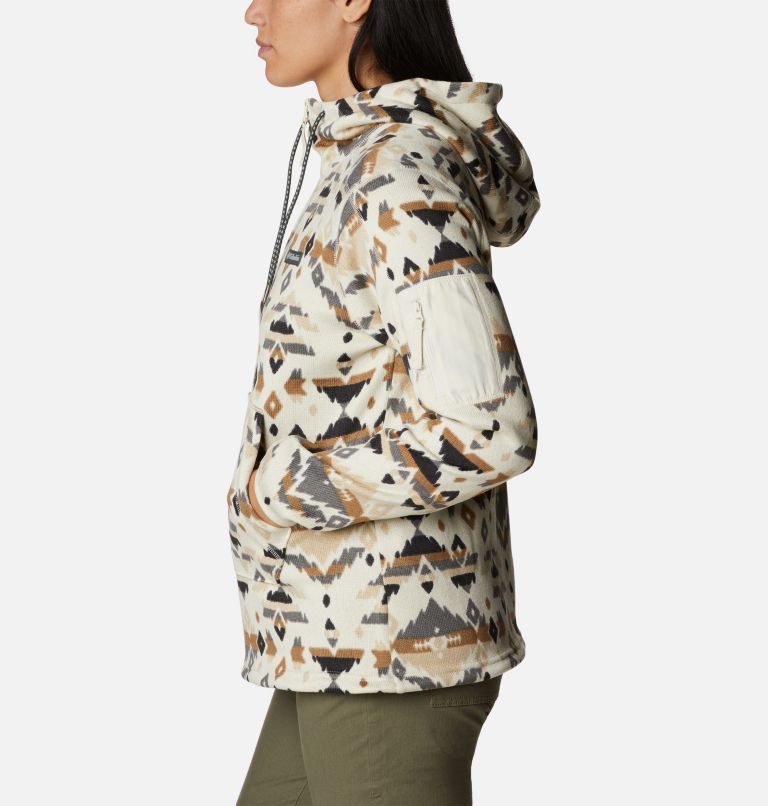 Women's Sweater Weather Hooded Pullover, Color: Chalk Rocky MT Print, image 3
