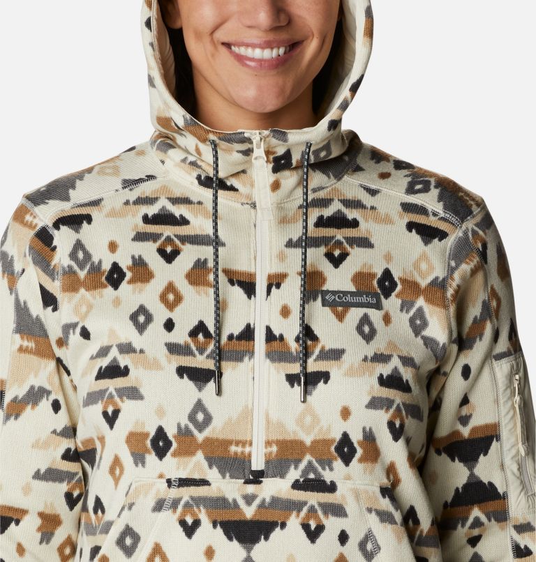 Women's Sweater Weather Fleece Hooded Pullover, Color: Chalk Rocky MT Print, image 4