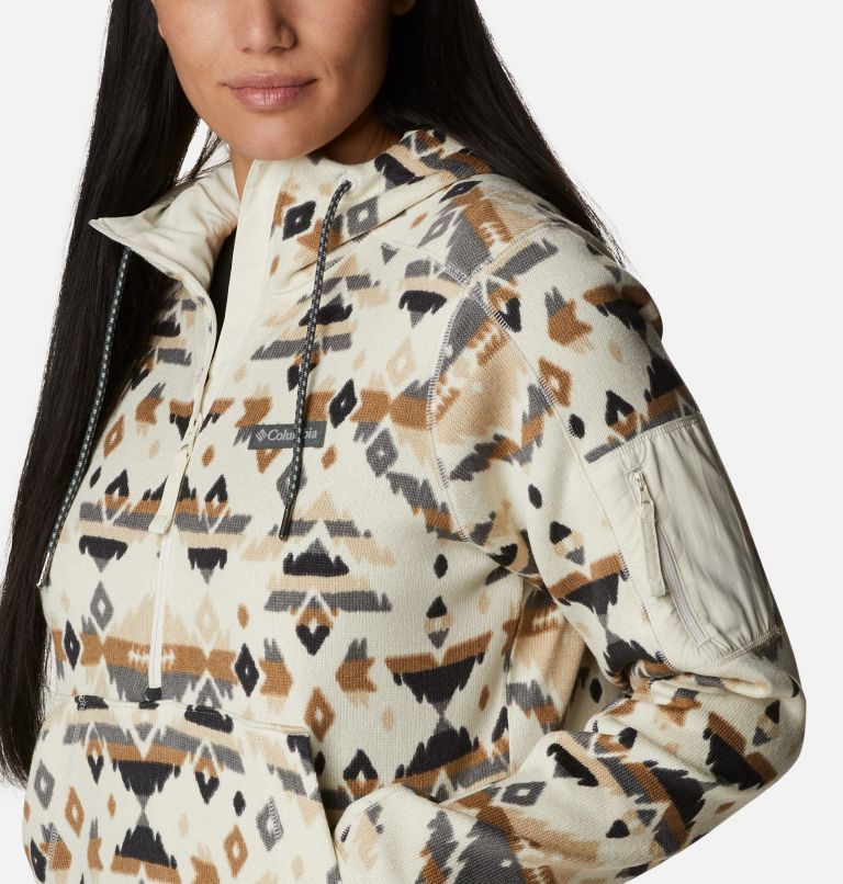 Thumbnail: Women's Sweater Weather Fleece Hooded Pullover, Color: Chalk Rocky MT Print, image 5