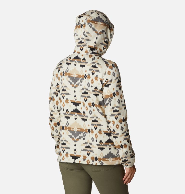 Women's Sweater Weather Fleece Hooded Pullover, Color: Chalk Rocky MT Print, image 2