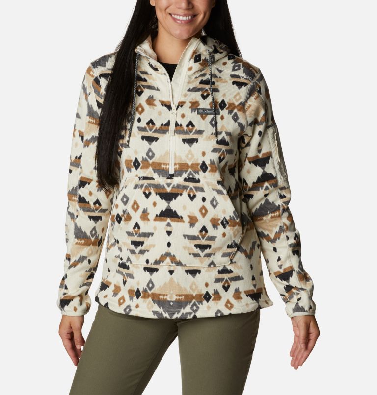 Thumbnail: Women's Sweater Weather Fleece Hooded Pullover, Color: Chalk Rocky MT Print, image 1