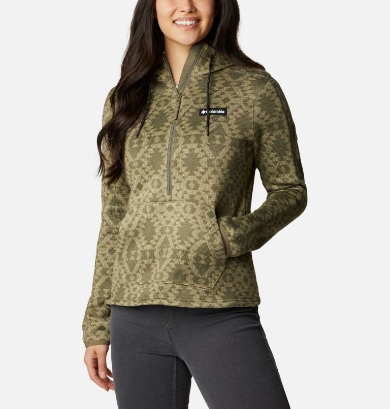 Women's Sweater Weather Fleece Hooded Pullover, Color: Stone Green Blanket