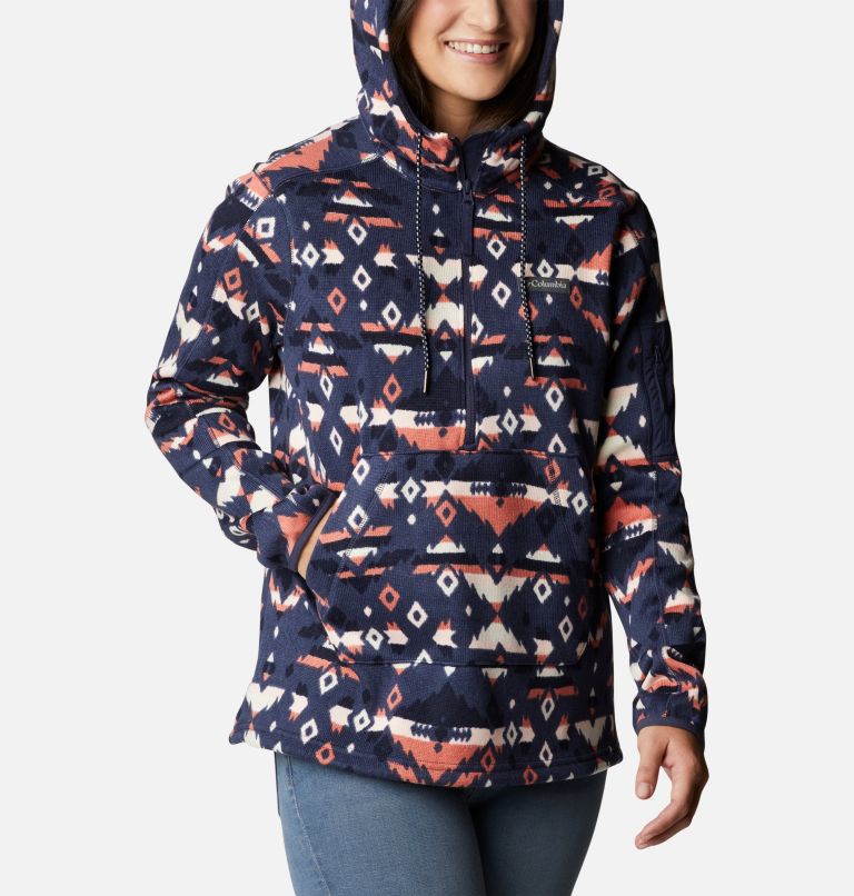Thumbnail: Women's Sweater Weather Fleece Hooded Pullover, Color: Nocturnal Rocky Mt Print, image 7