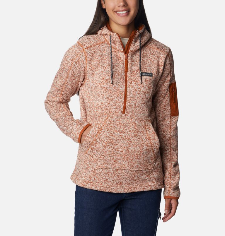 Thumbnail: Women's Sweater Weather Fleece Hooded Pullover, Color: Warm Copper Heather, image 1