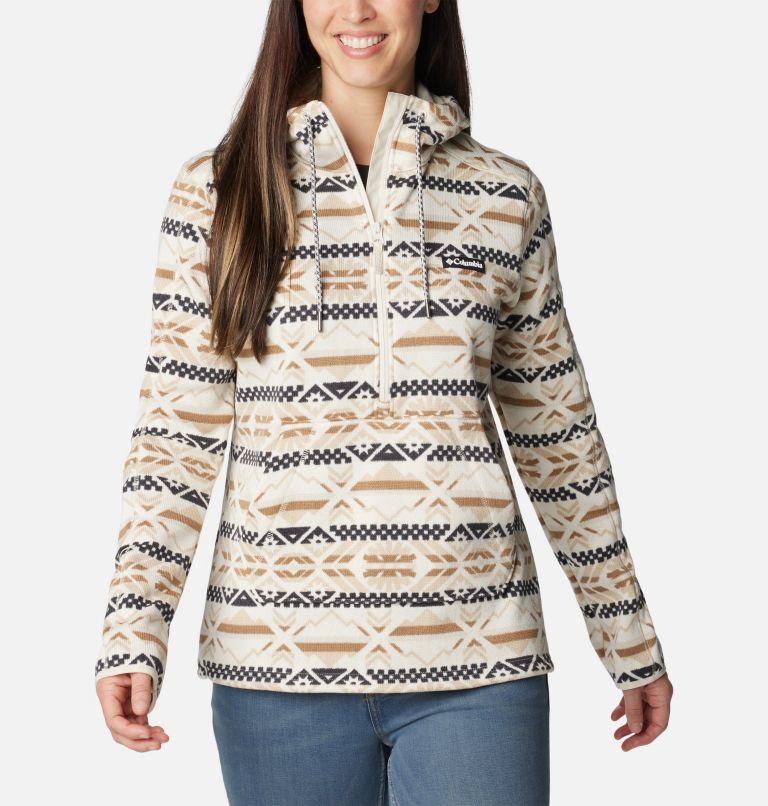 Women's Sweater Weather Hooded Pullover, Color: Chalk Checkered Peaks, image 1