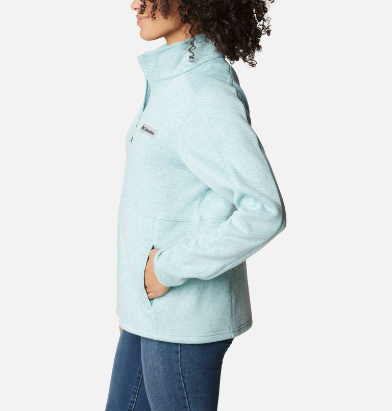 Women's Sweater Weather Fleece Full Zip Jacket, Color: Aqua Haze Heather, image 3