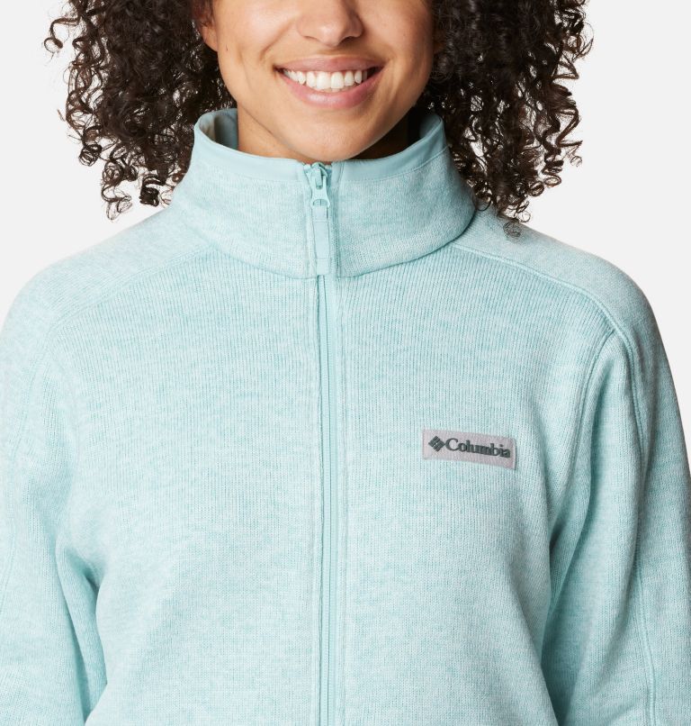 Thumbnail: Women's Sweater Weather Fleece Full Zip Jacket, Color: Aqua Haze Heather, image 4