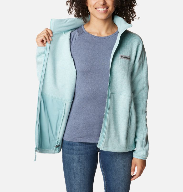 Thumbnail: Women's Sweater Weather Fleece Full Zip Jacket, Color: Aqua Haze Heather, image 5
