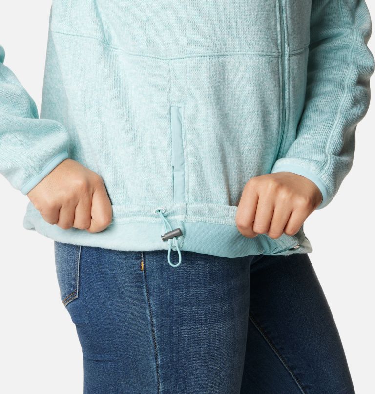 Women's Sweater Weather Fleece Full Zip Jacket, Color: Aqua Haze Heather, image 6