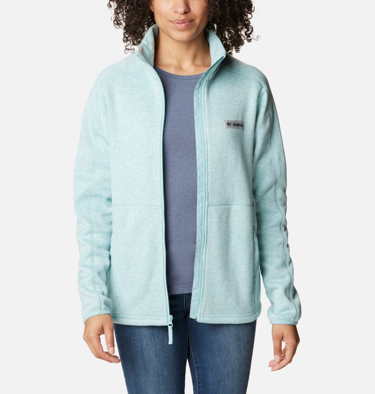 Women's Sweater Weather Fleece Full Zip Jacket, Color: Aqua Haze Heather, image 7