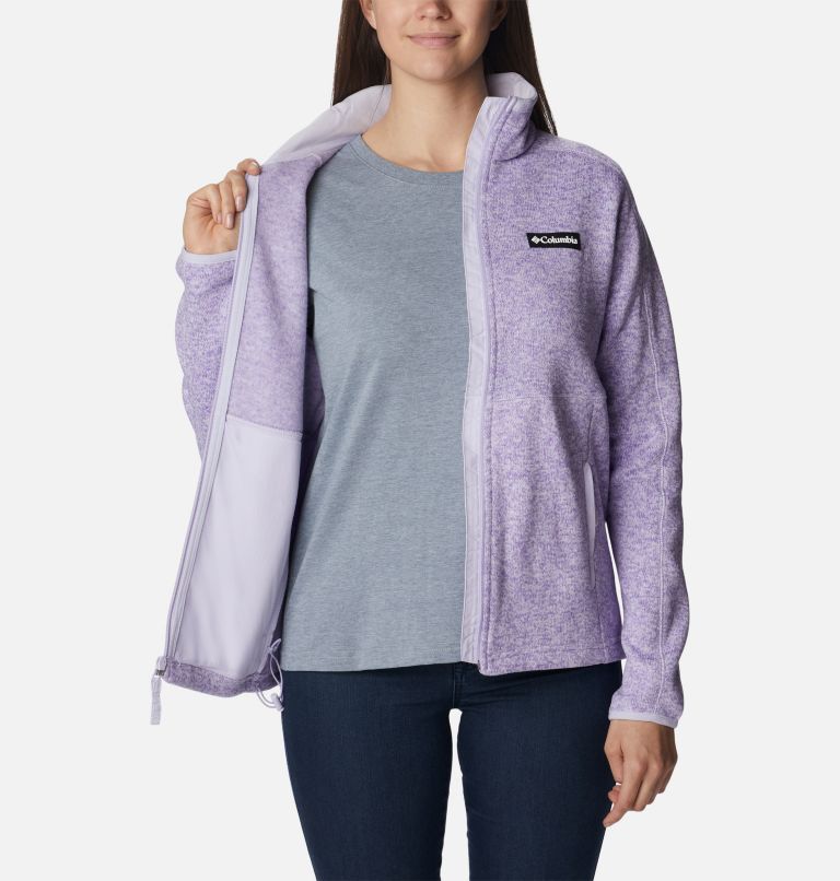 Women's Sweater Weather Fleece Full Zip Jacket, Color: Purple Tint, Heather, image 5