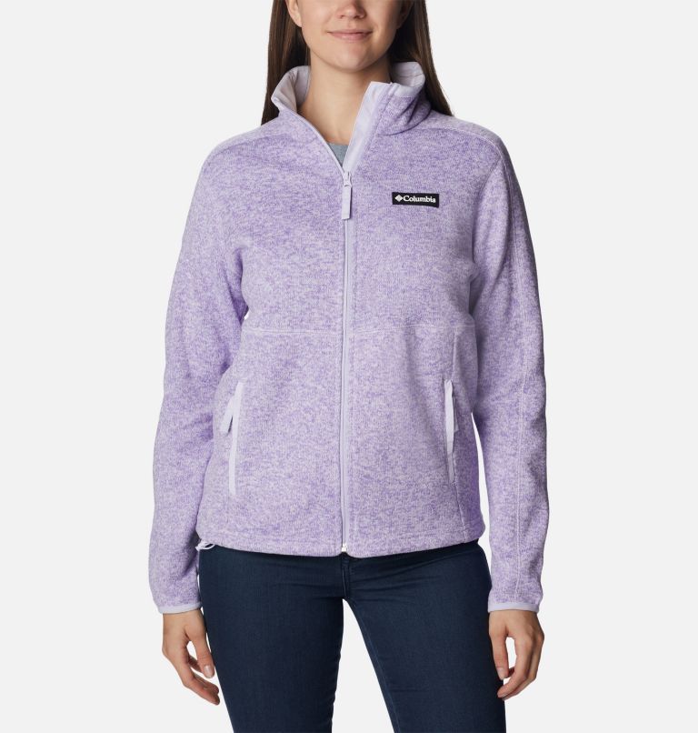 Women's Sweater Weather Fleece Full Zip Jacket, Color: Purple Tint, Heather, image 1