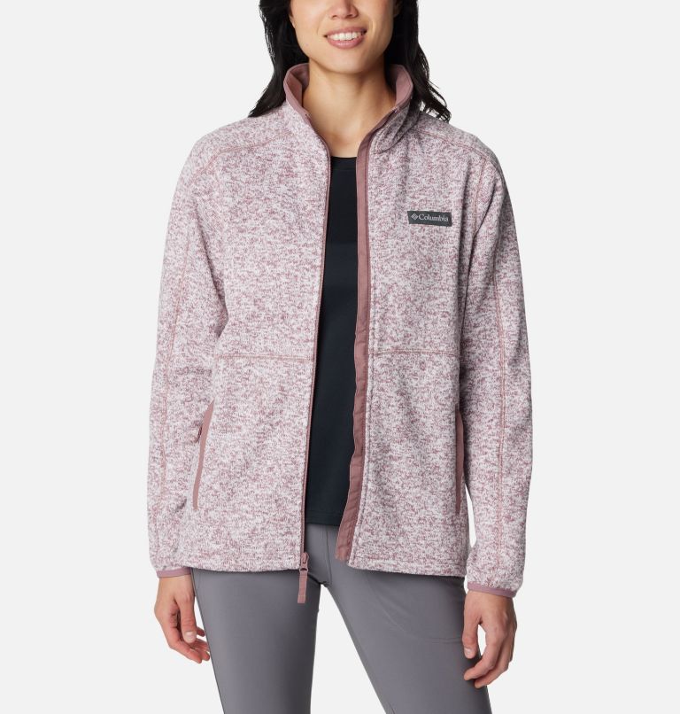 Women's Sweater Weather Fleece Full Zip Jacket, Color: Fig Heather, Fig, image 7