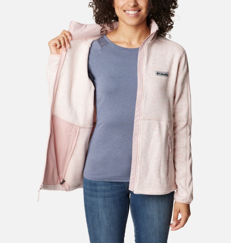 Women's Sweater Weather Fleece Jacket, Color: Dusty Pink Heather, image 5