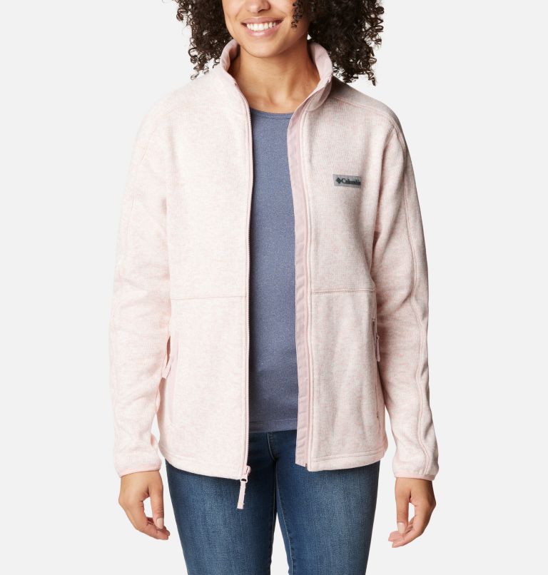 Women's Sweater Weather Fleece Jacket, Color: Dusty Pink Heather, image 7
