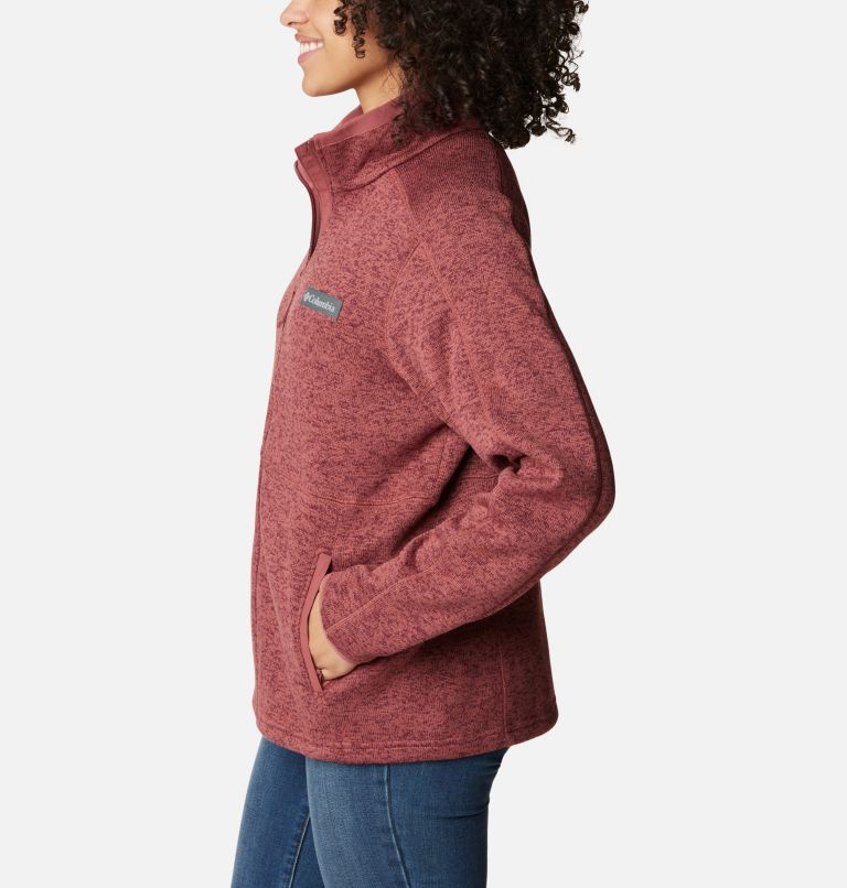 Women's Sweater Weather Fleece Jacket, Color: Beetroot Heather, image 3