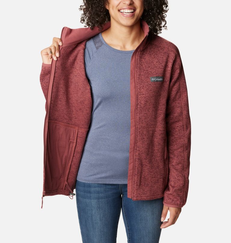 Women's Sweater Weather Fleece Jacket, Color: Beetroot Heather, image 5