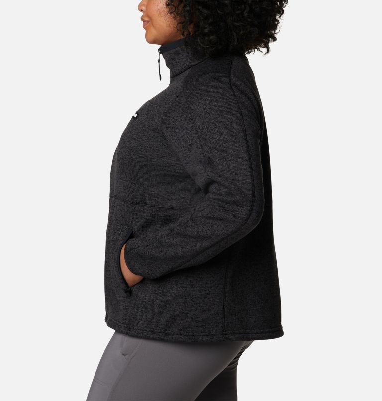 Women's Sweater Weather Fleece Full Zip Jacket - Plus Size, Color: Black Heather, image 3
