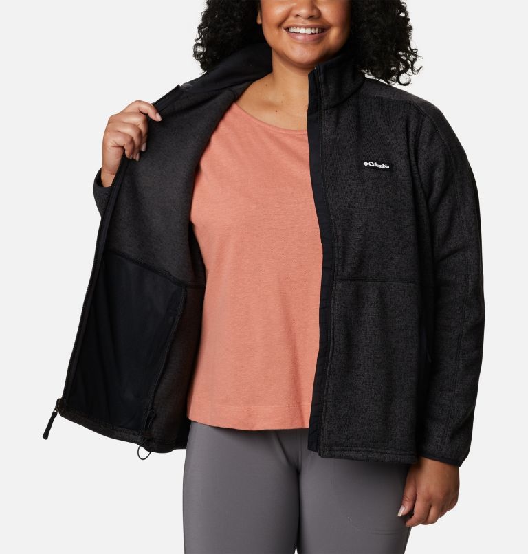 Women's Sweater Weather Fleece Full Zip Jacket - Plus Size, Color: Black Heather, image 5