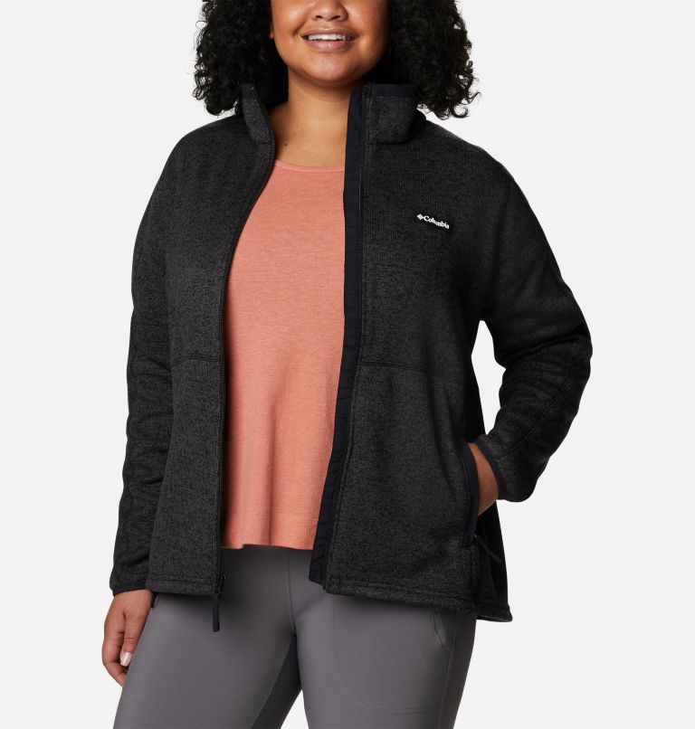 Women's Sweater Weather Fleece Full Zip Jacket - Plus Size, Color: Black Heather, image 7