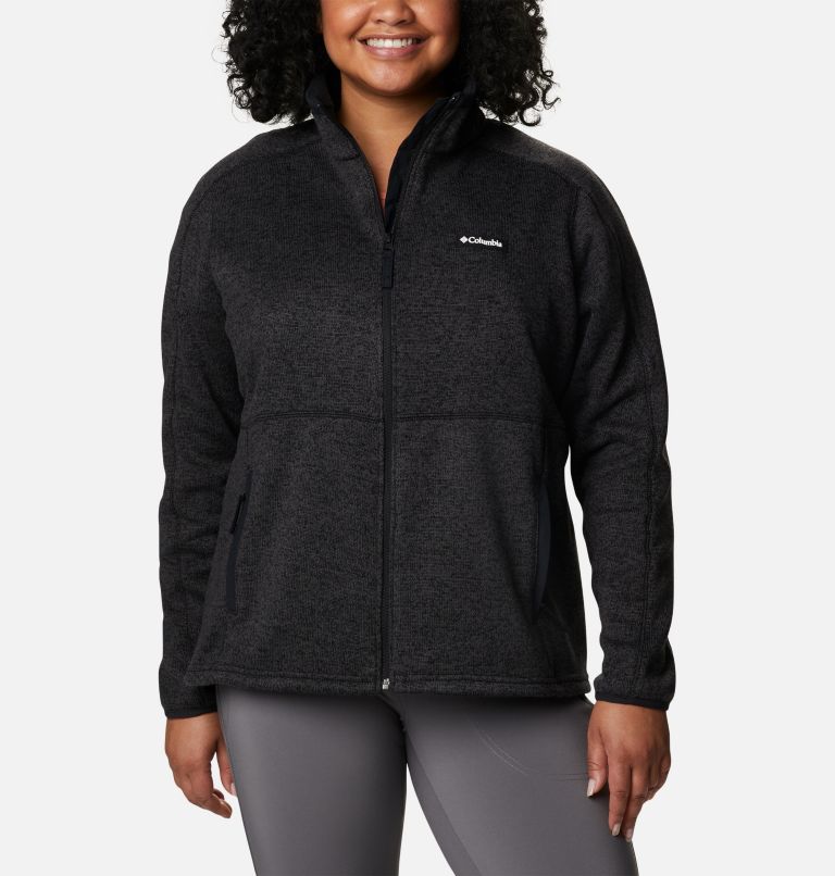 Thumbnail: Women's Sweater Weather Fleece Full Zip Jacket - Plus Size, Color: Black Heather, image 1