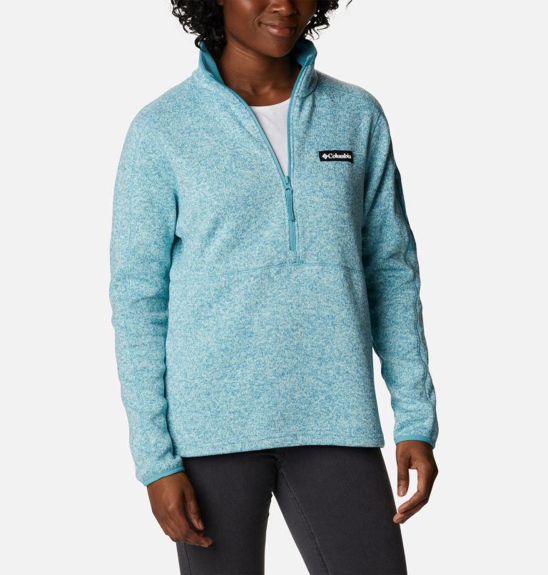 Women's Sweater Weather Fleece Half Zip Pullover, Color: Sea Wave Heather
